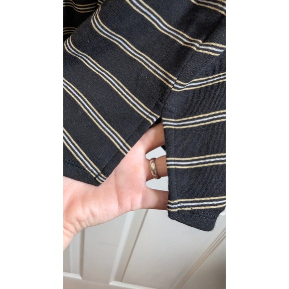 J Jill Pima Tie Sleeve Tee Striped Black Tan Long Sleeve Top - Picture 9 of 10